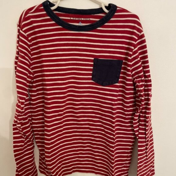 J.Crew Crewcuts Kids' long-sleeve pocket T-shirt in red stripe Medium Size 8 - 9 - Picture 2 of 4